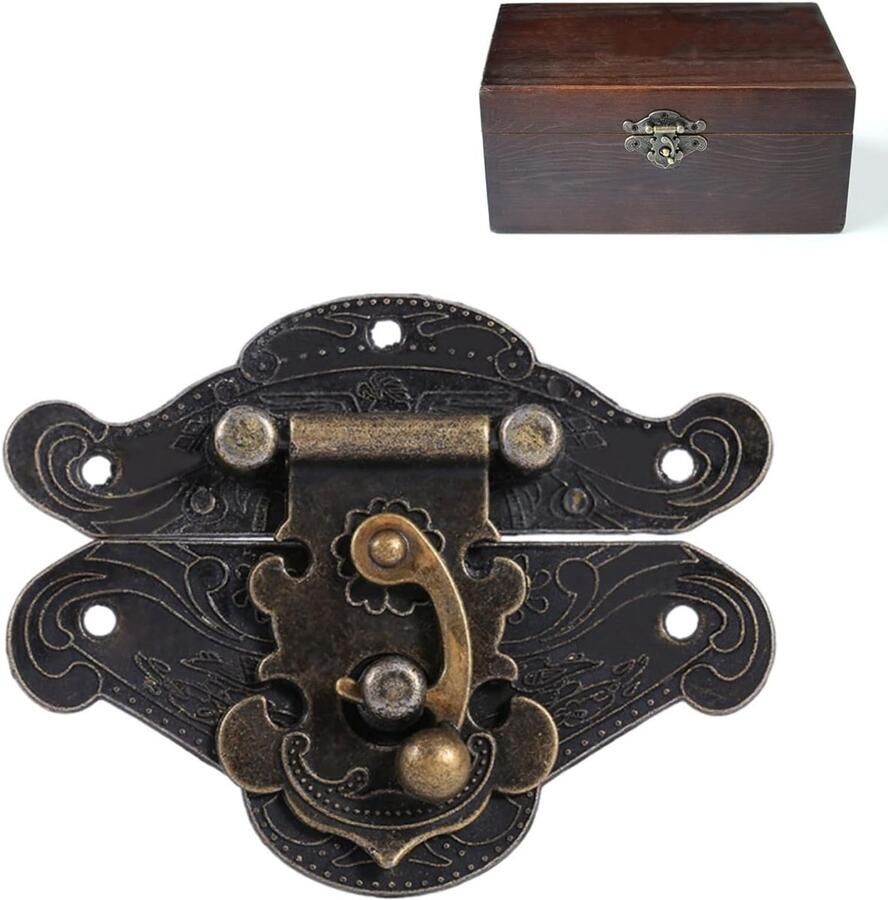 Antique Bronze Latch Retro Vintage Decorative Cabinet Locks Hasp Pad Lock Closure Decorative Latch Hasp Pad Chest Lock Plate for Jewelry Wooden Box (6.5 cm x 5.3 cm)