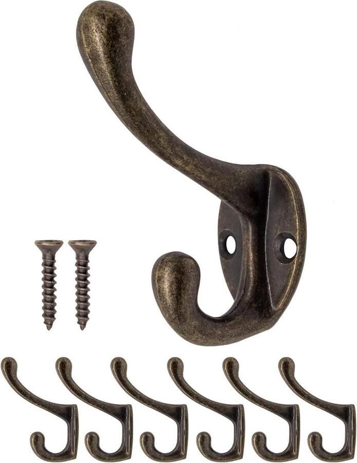Antique Small Wardrobe Hooks Iron Brass Bronze Design Set of 6