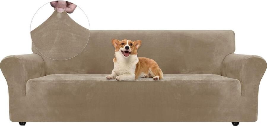 Stretch Bankhoes 4 Zits Elastische Bankhoezen Voor Woonkamer Universele Armsteun Sofahoes Anti-slip Meubelhoes Krasbestendig Camel