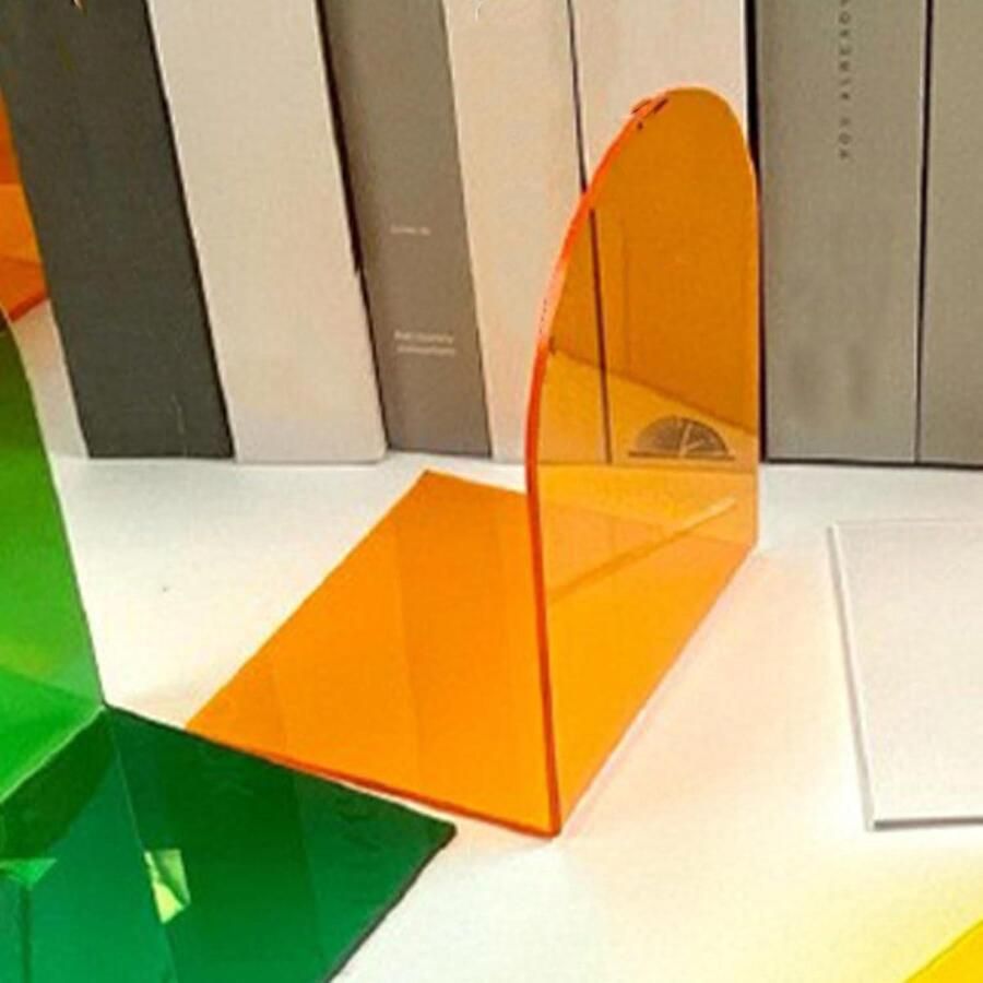 Antislip Acryl Boekensteunen L-vormig Transparant Bureau Decoratie Set van 2 (Oranje)