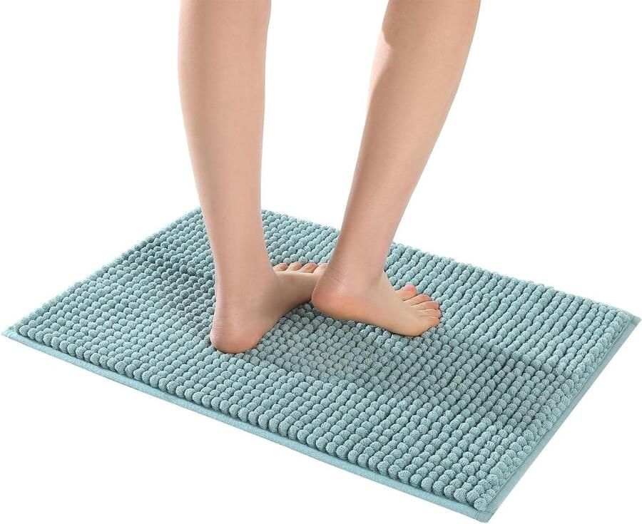 Antislip Chenille badmat 50 x 80 cm Shaggy microvezel badkamermat snel waterabsorberend machinewasbaar duurzaam vloerkleed perfect voor badkamer (lichtgroen)