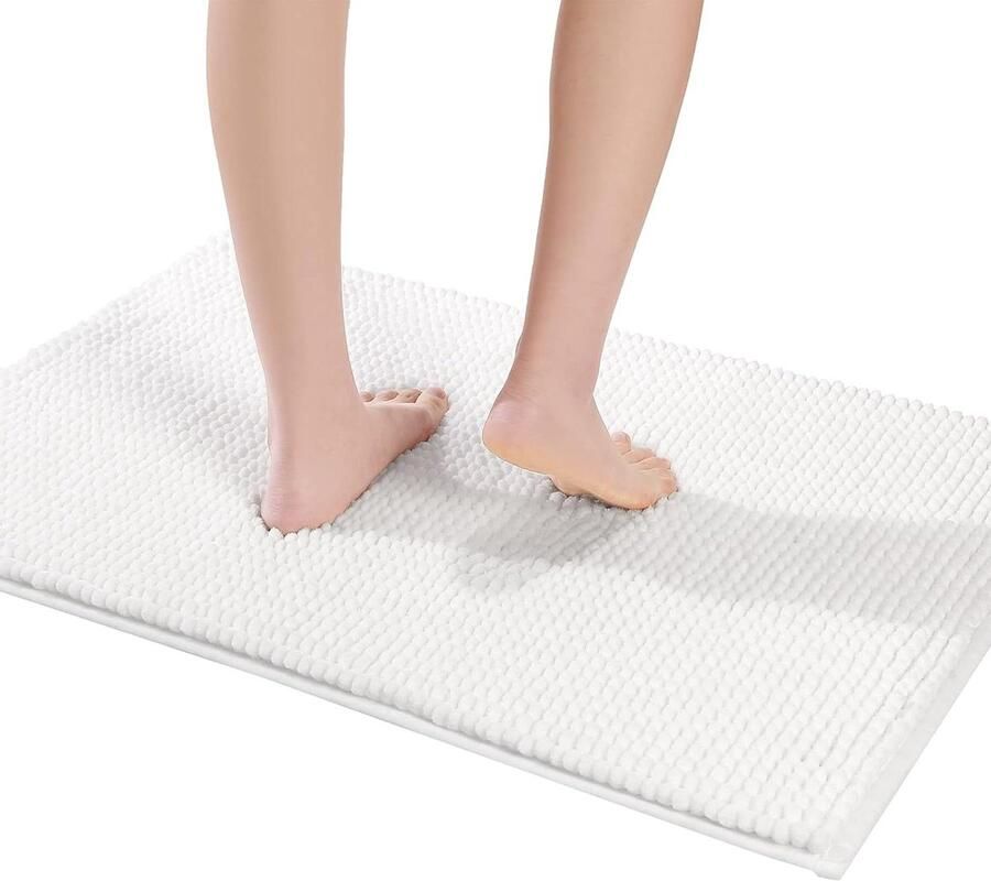 Antislip Chenille badmat 50 x 80 cm Shaggy microvezel badkamermat snel waterabsorberend machinewasbaar duurzaam vloerkleed perfect voor badkamer (wit)