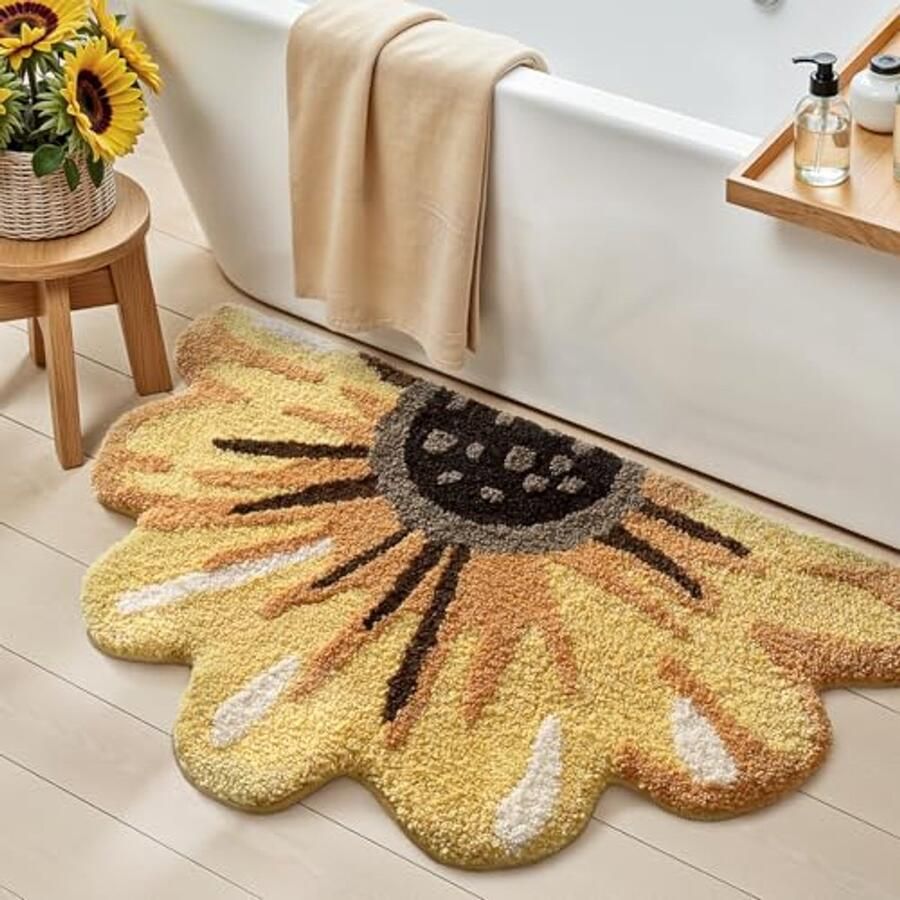 Antislip en Absorberende Badmat Bloemen 51 x 91 cm Machinewasbare Vloerkleden voor Badkamer Douchevloer Slaapkamer Kinderkamer