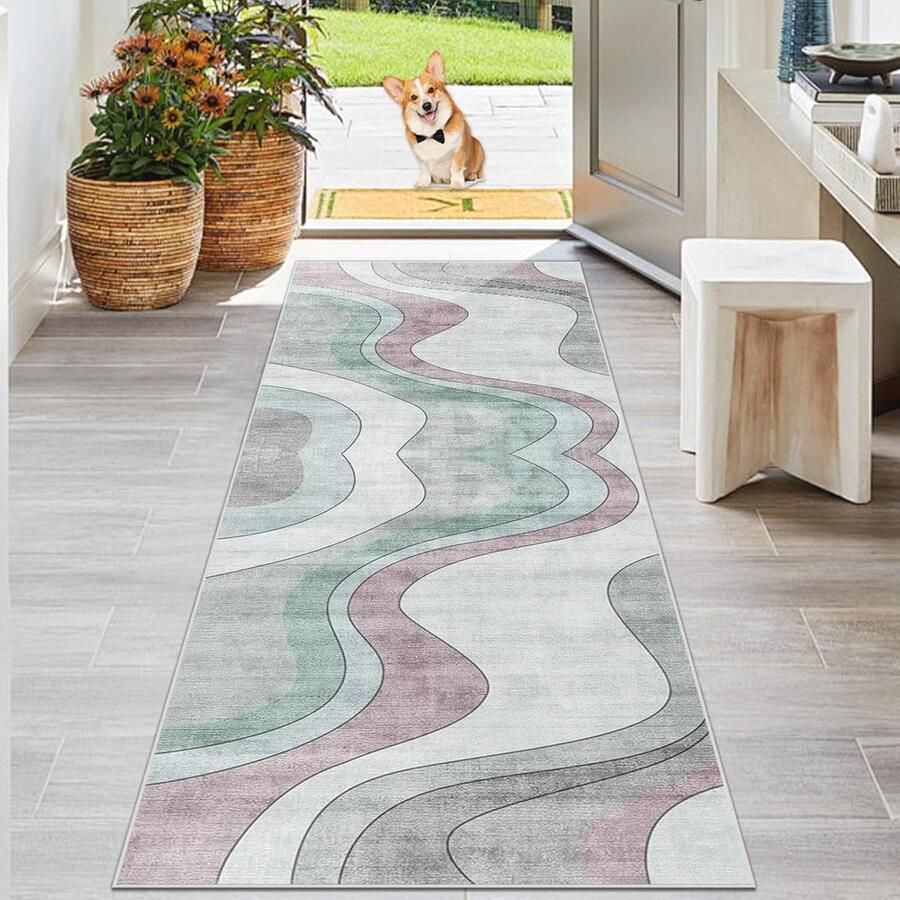 Antislip gangtapijt Machinewasbaar vloerkleed voor keuken en badkamer Moderne geometrische loper 50 x 150 cm