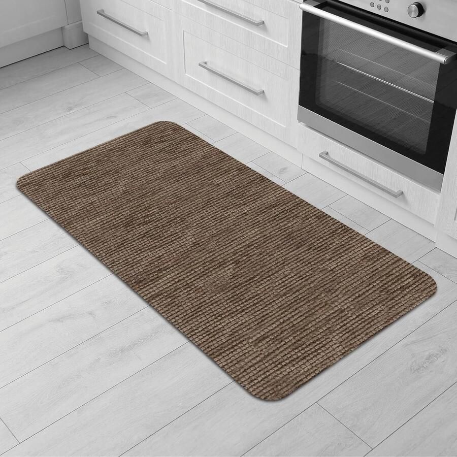 Antislip Keukentapijt Machinewasbaar Chenille Loper Modern Bruin 50 x 100 cm