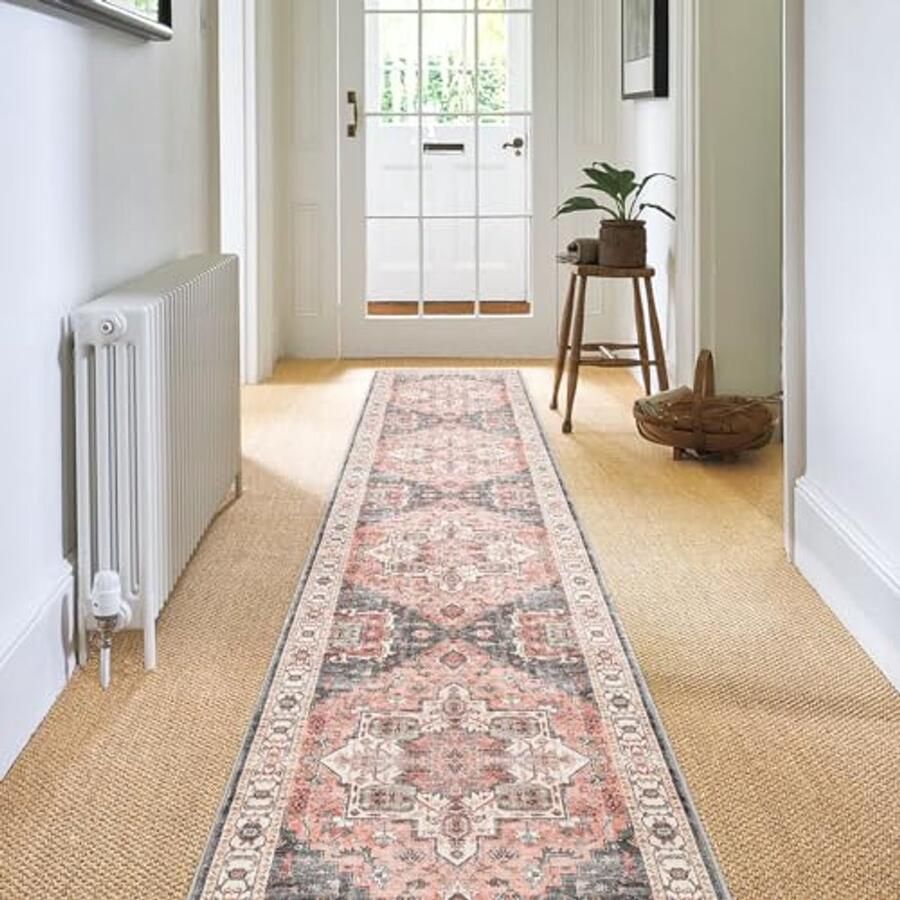 Antislip lange tapijtloper 60 x 300 cm Wasbaar roze vloerkleed van zachte microvezel