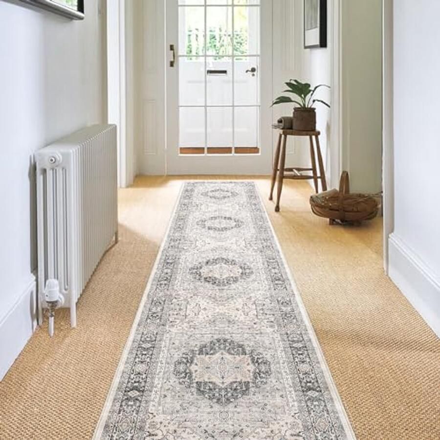 Antislip Loper 60 x 300 cm Wasbaar Grijs Vloerkleed van Zachte Microvezel voor Woonkamer en Gang