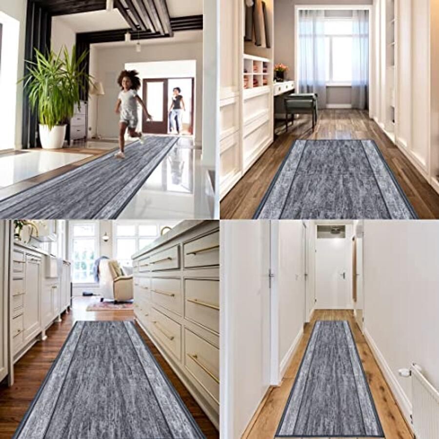 Antislip Loper Tapijt voor Keuken en Hal Modern Patroon Vloerkleed 80x600cm Grijs