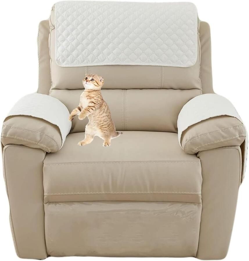 Antislip Meubelbeschermer Hoes voor Fauteuils Gewatteerde Armleuning en Hoofdsteun Hoes Set van 3 Wit
