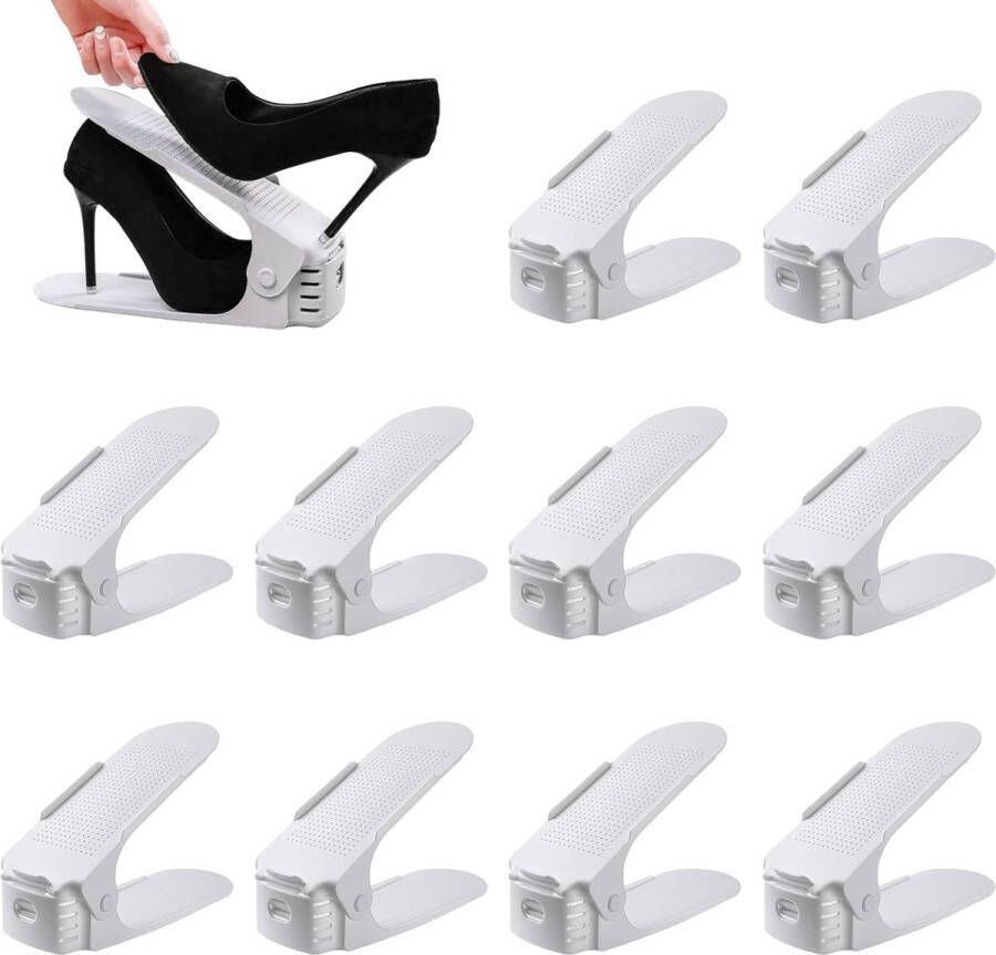 Antislip schoenenorganizer 10 stuks verstelbare schoenengleuf schoenenstapelaarset 3 in hoogte verstelbare schoenenstapelaars ruimtebesparend voor slaapkamer woonkamer schoenenrekplank