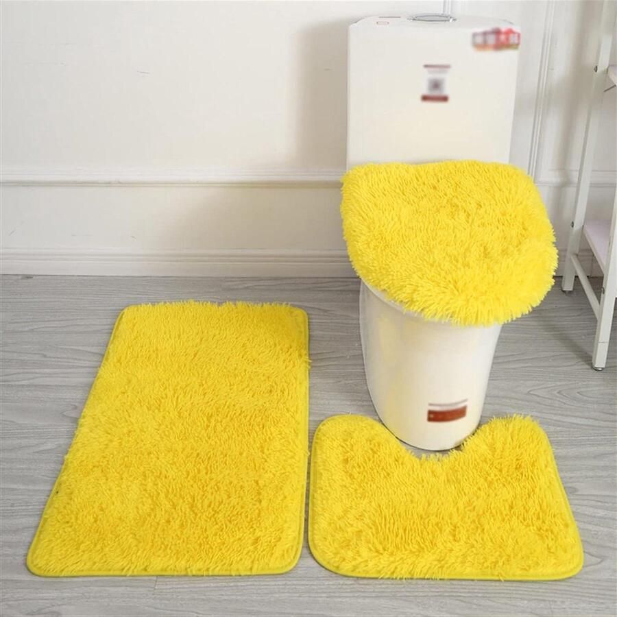 Antislip Shaggy Badkamer Tapijt Set 3 STKS U-vormige Contour Water Absorberende Geel