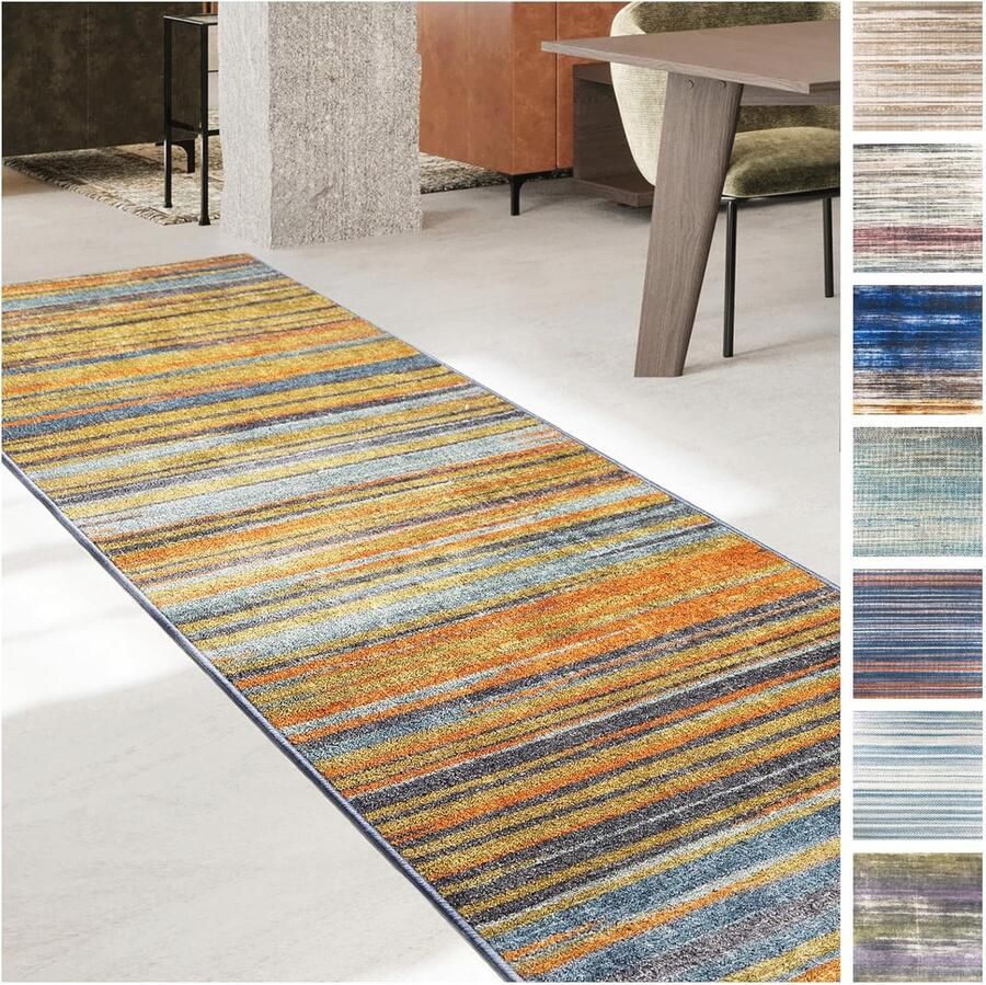 Antislip Tapijtloper Modern Vloerkleed voor Keuken Hal en Woonkamer Oranje-Grijs 80 x 200 cm