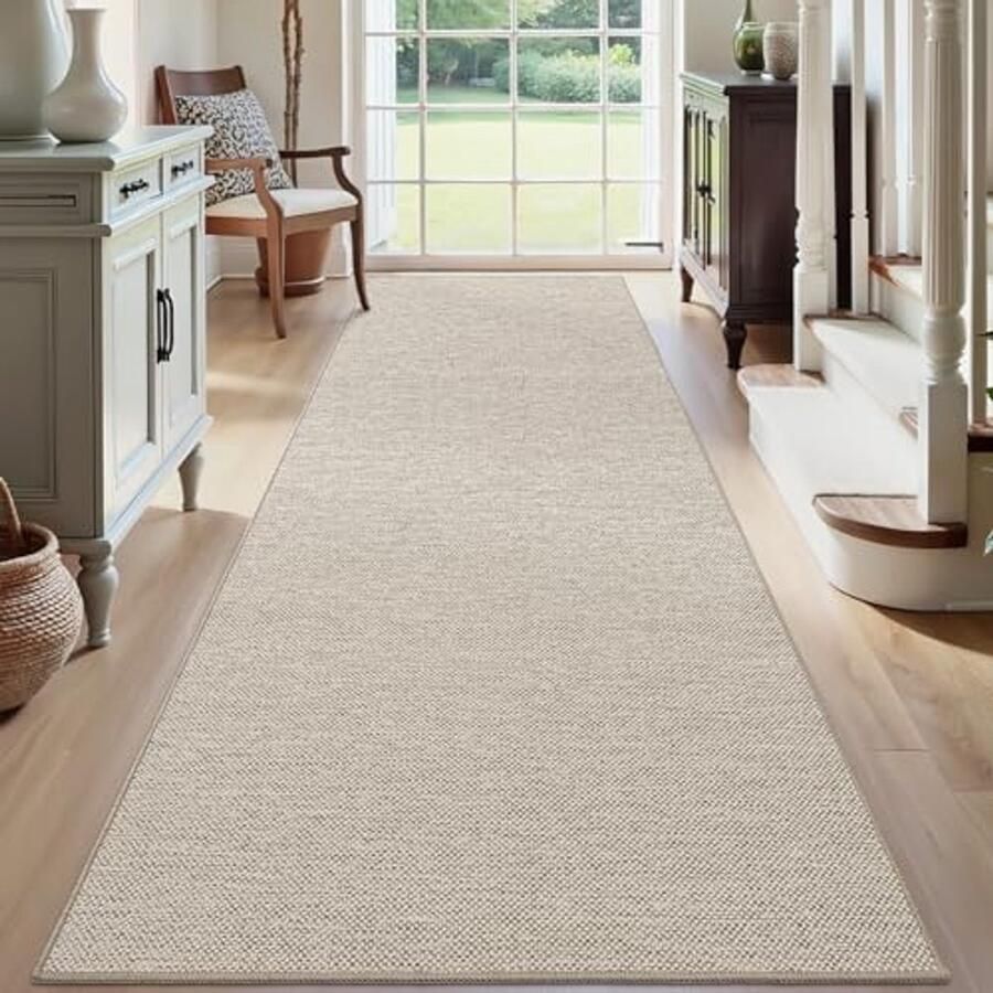 Antislip Vloerkleed 61 x 183 cm Extra Lange Vuilvangmat voor Keuken Hal en Entree Dunne en Wasbare Mat Beige