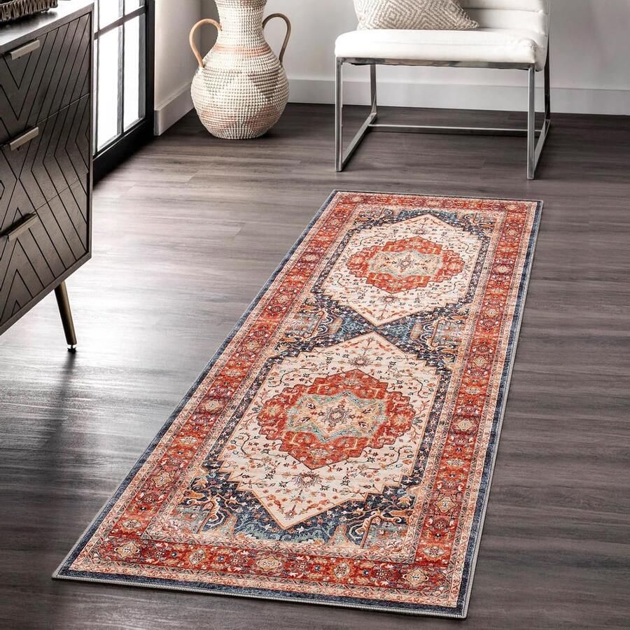 Antislip vloerkleed loper wasbaar 1 stuk oranje microvezel 60 x 180 cm