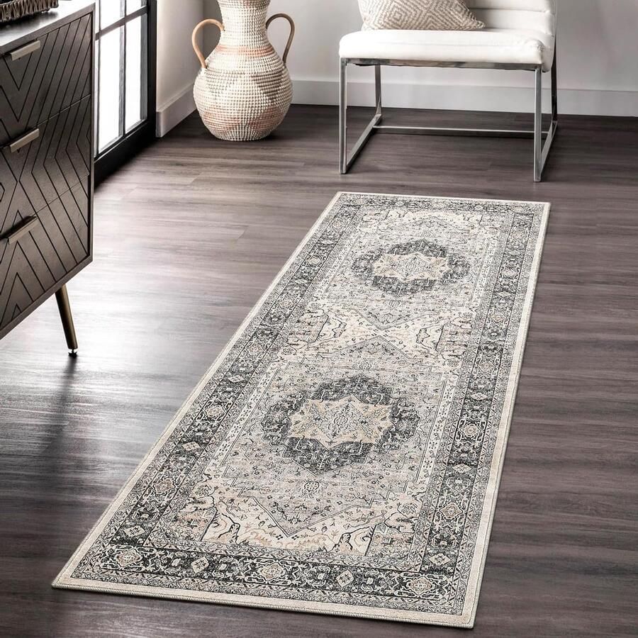 Antislip Vloerkleed Loper Zacht en Wasbaar 60 x 180 cm Grijs Microvezel