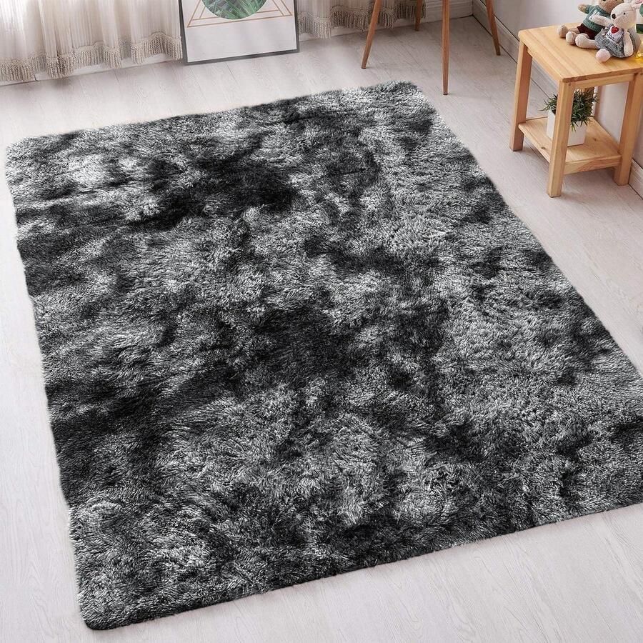 Antislip vloerkleed voor woonkamer en slaapkamer moderne superzacht dikke pool pluizig ruig niet pluizend donkergrijs 60 x 220 cm