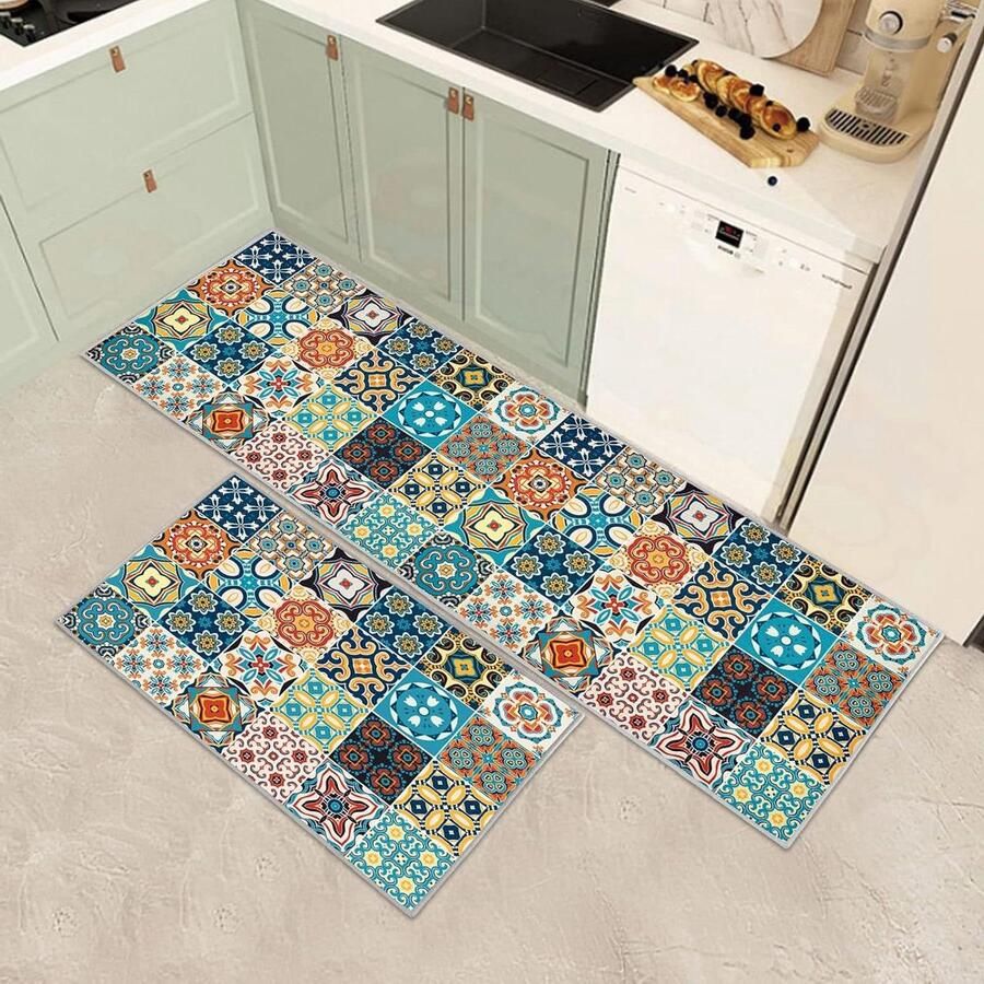 Antislip wasbare keukenmatsets Set van 2 tapijten Anti-vermoeidheid keukenvloermat Woondecoratie en kantoor Staand bureau E 40x60+40x120cm Antislip Matten