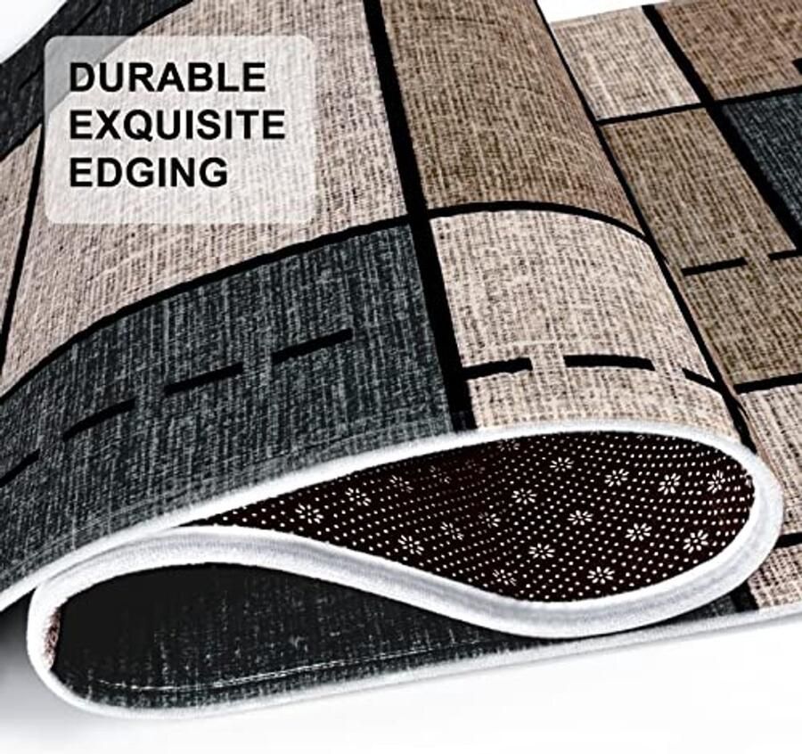 Antislip Wasbare Tapijtloper voor Gang en Keuken 60 x 180 cm Lichtbruin Geruit