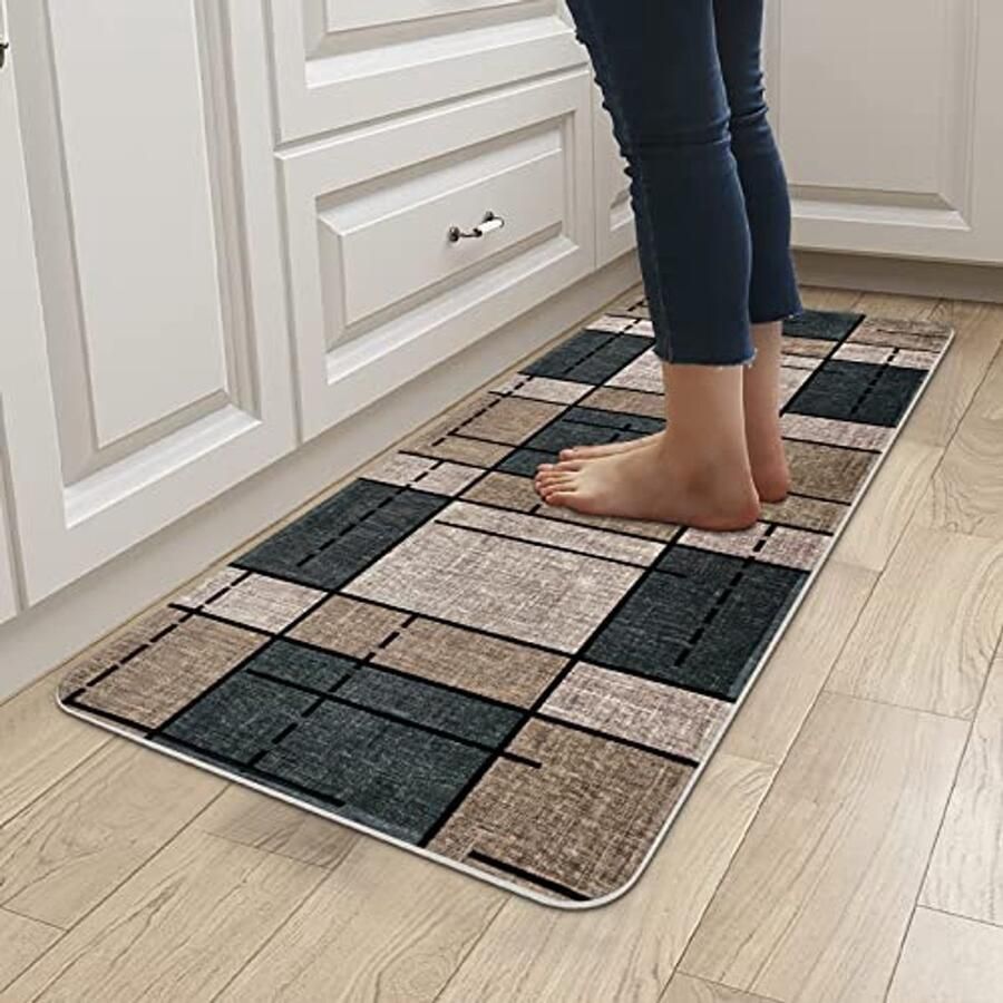 Antislip Wasbare Tapijtloper voor Gang en Keuken Duurzaam en Vuilafstotend Lichtbruin Geruit 60 x 150 cm