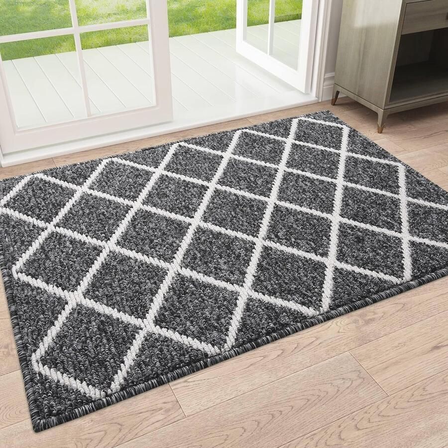 Antislip Wasbare Vuilvangmat voor Binnen en Buiten – Onderhoudsvriendelijke Voetmat 60 x 90 cm – Diamant Zwart