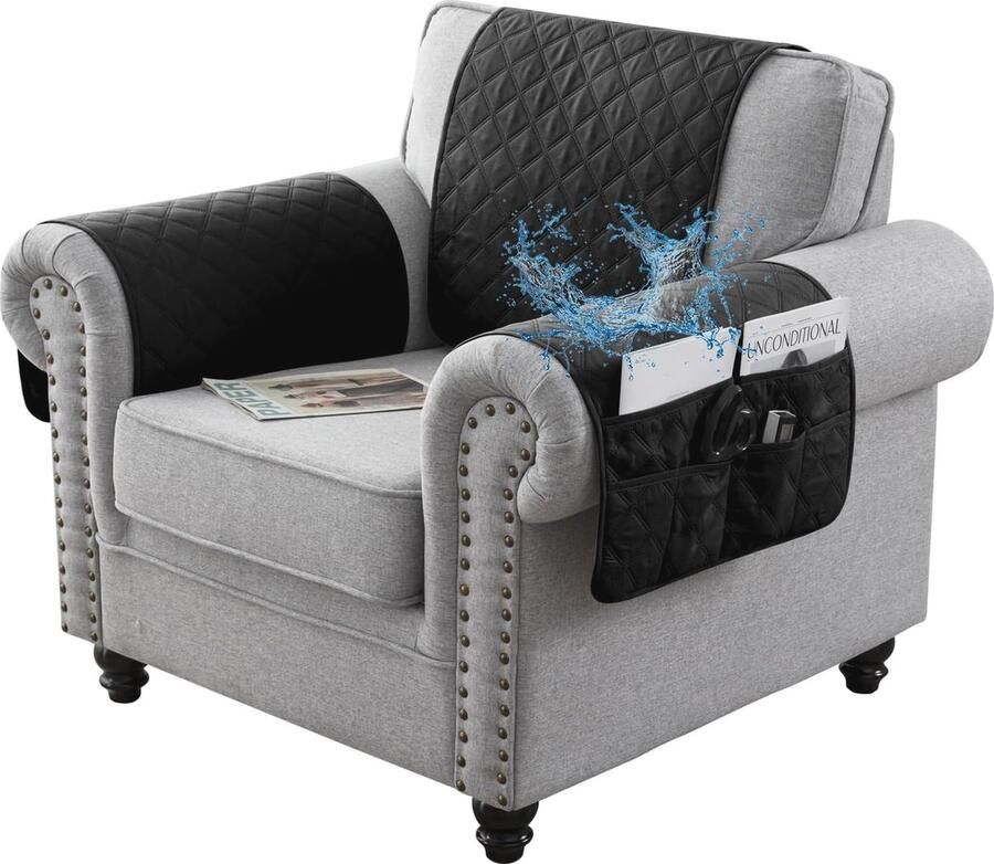Antislip Waterdichte Fauteuil Hoezen met Zakken Armleuning en Hoofdsteun Bescherming