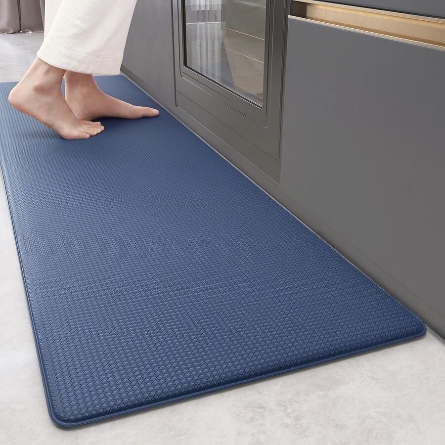 Antivermoeidheid Keukenmat Waterdicht Antislip en Oliebestendig Perfect voor Koken en Staande Bureaus (44 x 200 cm Blauw)