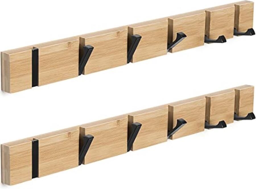 ANVODE Set van 2 kapstokhaken wandkapstokhaken kapstok met 6 opvouwbare haken voor jassen mantels hoeden sjaals handtassen
