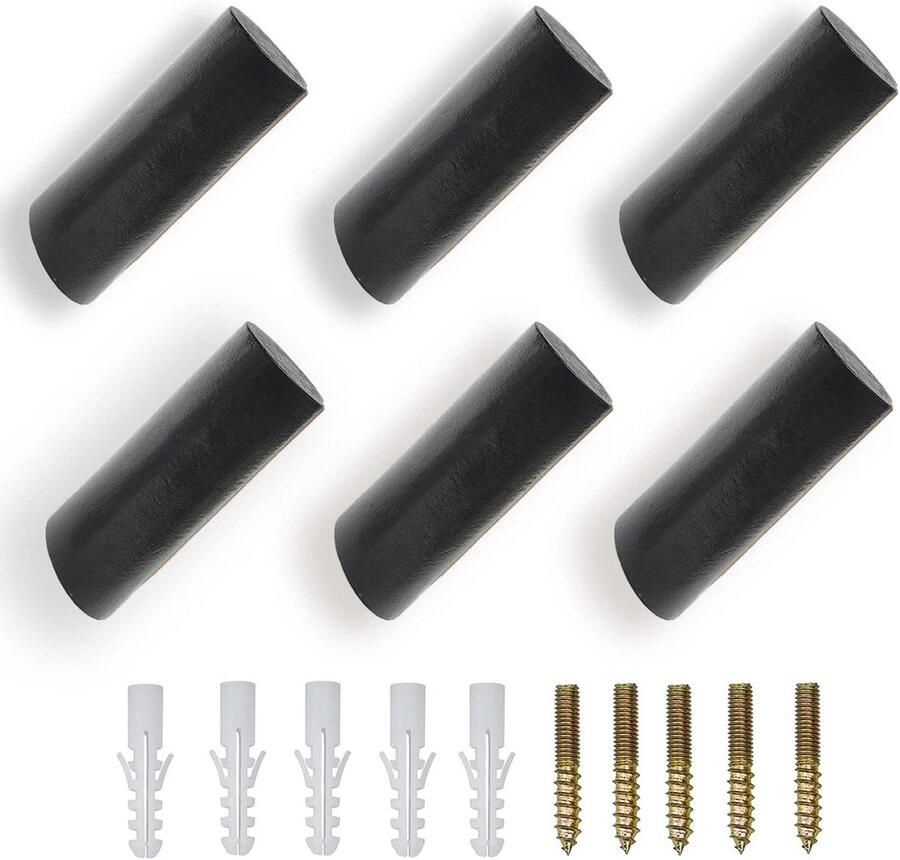 ANZOME Houten Haken 6-pack Houten Kapstokken Houten Haken voor het Ophangen van Jassen Hoeden Sjaals Kleding en Koptelefoons in de Slaapkamer Woonkamer Gang (Zwart)