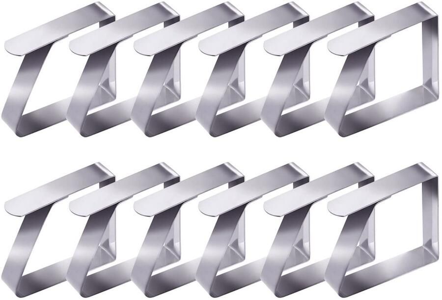 Aoliandatong 12 stuks tafelkleedclips roestvrij staal zilveren tafelkleedclips tafelkleedhouder voor buiten kleine tafelkleedklemclips voor dikke tafels tuintafel 5 x 4 cm