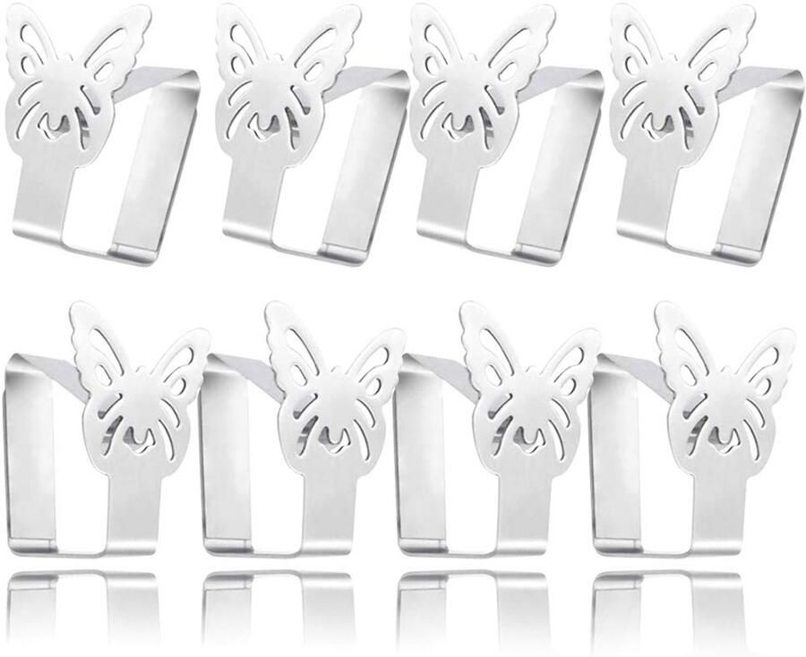 Aongray vlindermotief tafelkleedklemmen 8 stuks tafelkleedklemmen van roestvrij staal roestbestendig antislip winddichte tafelkleedklemmen voor uw tafelblad tot 3 5 cm dik