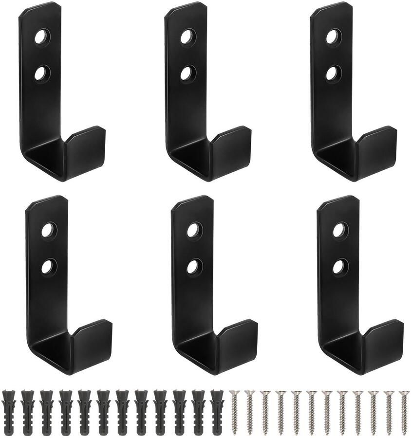 AOROPS 6-pack zware wandhaken zware haken in J-vorm zwarte kapstokhaken wandhaken voor het vastschroeven van kapstokhaken zware haken voor het ophangen van omvangrijke voorwerpen aan de muur