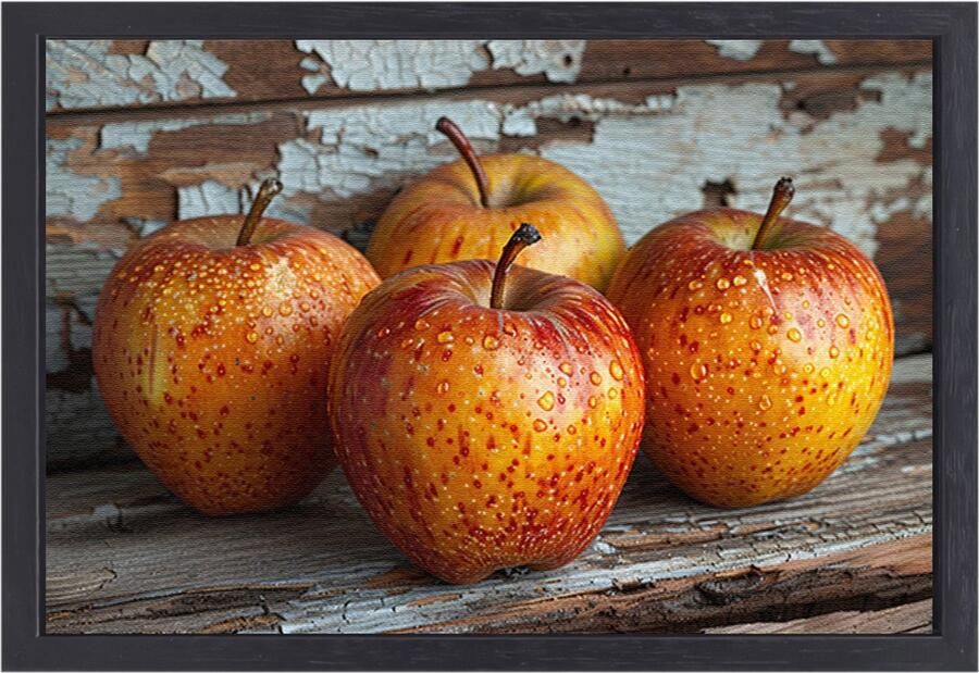 Appels schilderij Fruit portret Muurdecoratie Houten tafel Vintage schilderij Canvas met baklijst schilderijen woonkamer Muur kunst canvas met baklijst 90x60 cm