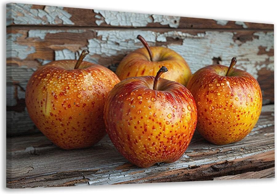 Appels schilderij Fruit schilderijen canvas Houten tafel Modern schilderij Schilderijen op canvas Schilderijen & posters canvas 70x50 cm