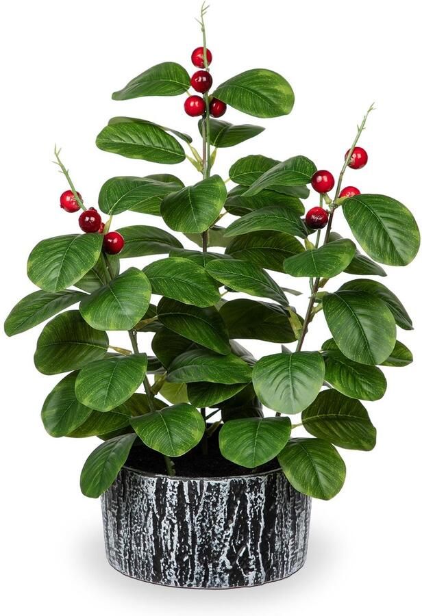 Arborus kunstplanten in pot kunstplanten met rode bessen 36 cm kunstficus groen kunstplanten decoratieve planten voor op tafel vensterbank kamer kantoor kerstversiering