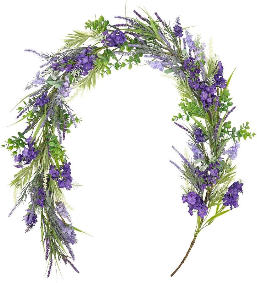 Arborus Lavendel Kunstmatig 156 CM Kunstmatige Bloemenkrans Lavendelkrans Decoratie Kunstmatige Wijnranken met Bloemen Kunstmatige Bloemenkrans voor Ambachten voor Tafel Plank Open Haard Deur Raam Hal Decoratie Feest Bruiloft