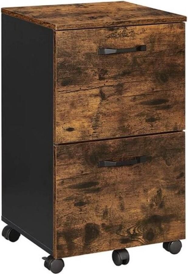 Songmics VASAGLE Rolcontainer archiefkast met 2 laden kantoorkast voor documenten in DIN A4 en briefformaat met hangmap industriële stijl vintage bruin-zwart OFC040B01
