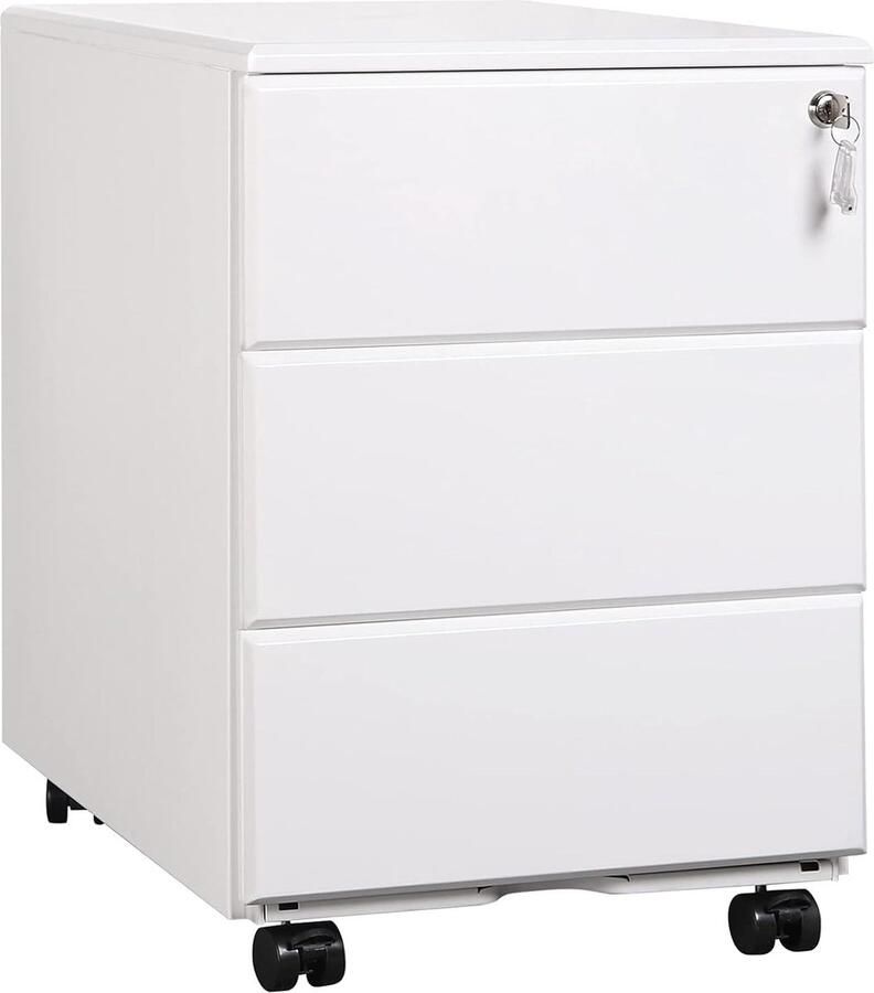 Archiefkast rolcontainer kantoorkast container afsluitbare laden wit metaal met 3 laden kantoorcontainer