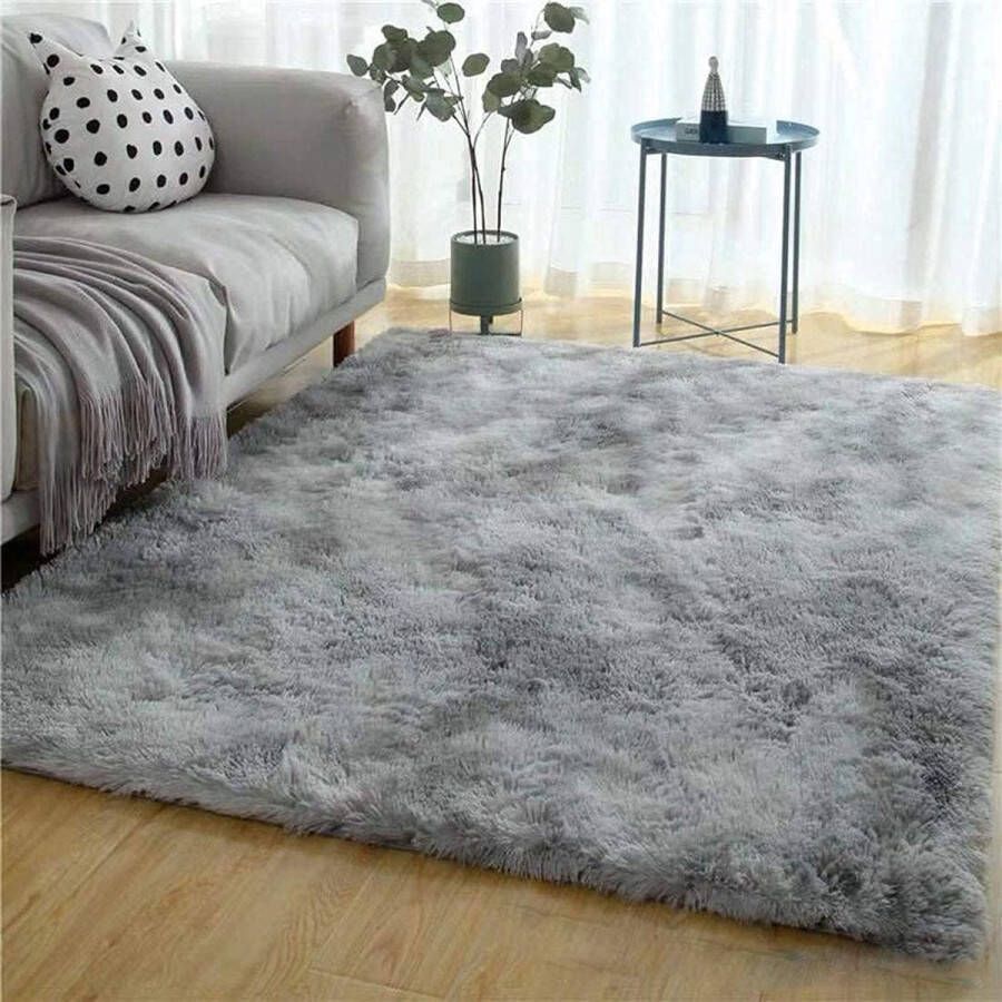 Area Tapijt Super Fluffy Shaggy Tapijten Pluche Tapijt Home Decor Tapijt Grote Zachte Gradient Tie-Dye Tapijten Comfortabele Vloermat voor Woonkamer Slaapkamer Kinderkamer (grijs wit 80*120cm)