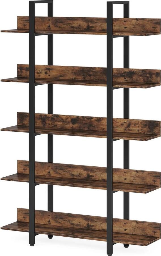 Ariqo Boekenkast Boekenrek Boekenkast Industrieel 5-tier 180x105x33cm Industrieel Ontwerp Vintage Bruin
