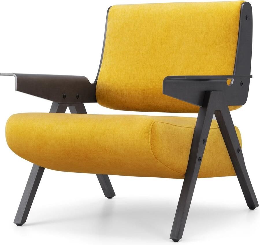 Ariqo Stoel Fauteuil Sofa Fauteuils Design Modern Verwijderbare Kussens Massief Hout Chenille Bekleding Geel