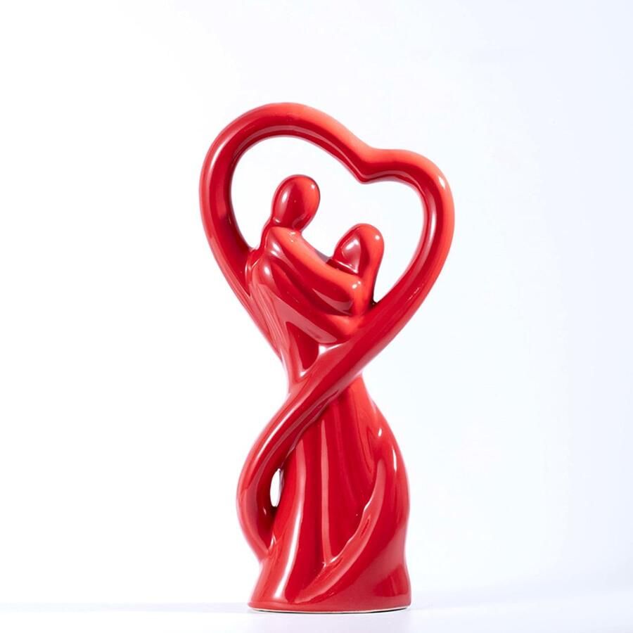 ARJDXDP Sculptuurdecoratie Modern Rood Sculptuur van een knuffelend stel Moderne decoratieve liefdesbeelden Interieurdecoratie voor de woonkamer Planken Bureaus Boekenplanken Cadeau van een beeld van een stel Keramiek