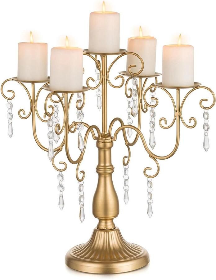 Arm Kandelaar Middenstuk Goud- Kaarshouder Voor Pilaarkaars Met Kristallen Kralen Voor Bruiloft Kerst Tafel Centraces HTML 5 Content beschikbaar vloerkandelaar