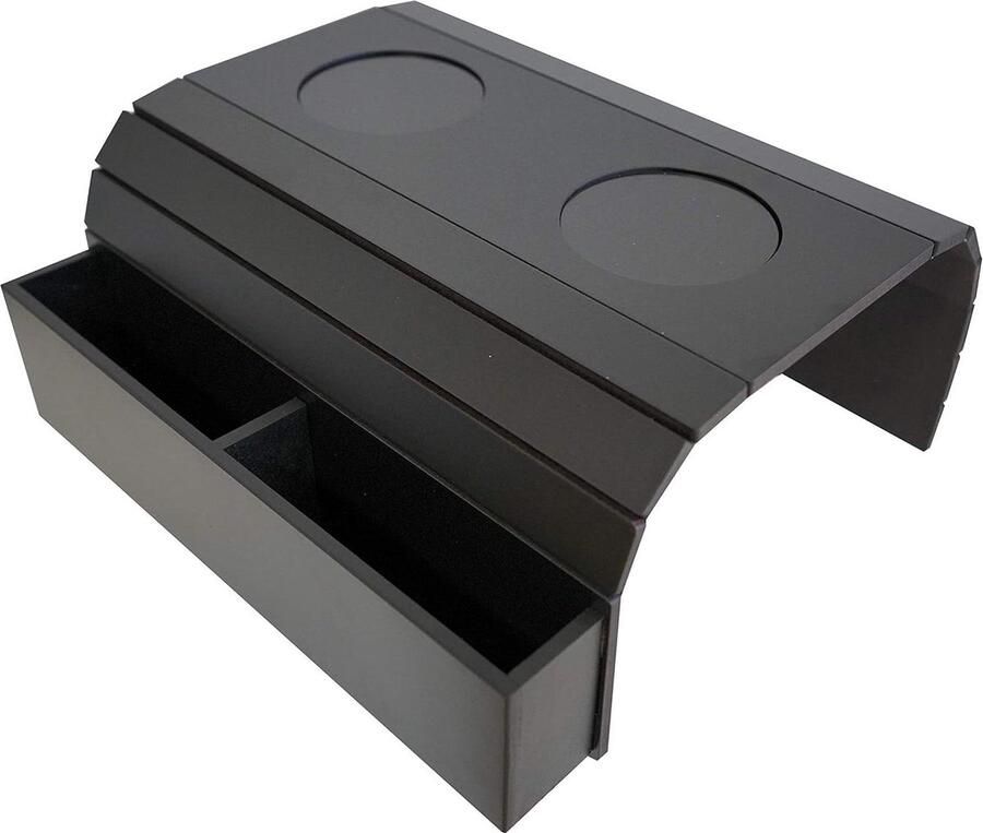 Arm Tray Table met Afstandsbediening en Mobiele Telefoon Organizer Zwarte Armleuning Houder Tafel met Zakken