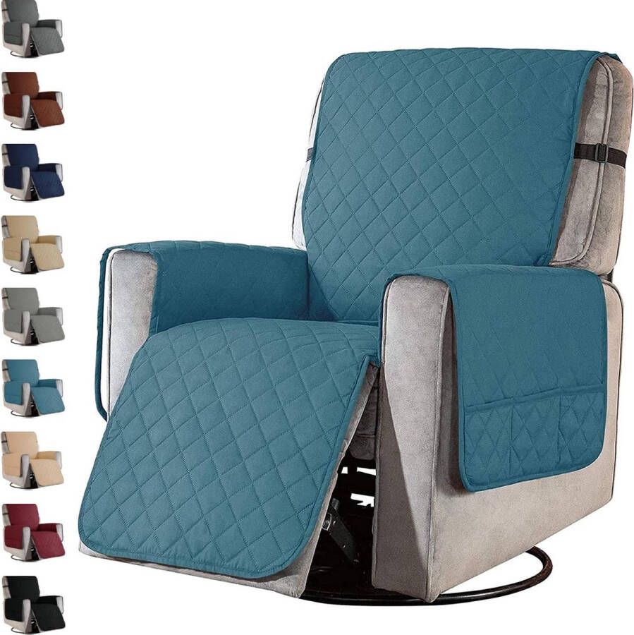 Armchair Protector Armchair Protector with Pockets TV Chair Protector Relaxing Chair Protector with Adjustable Straps 1 Seater Chair Cushion Machine Washable Blue Green Small