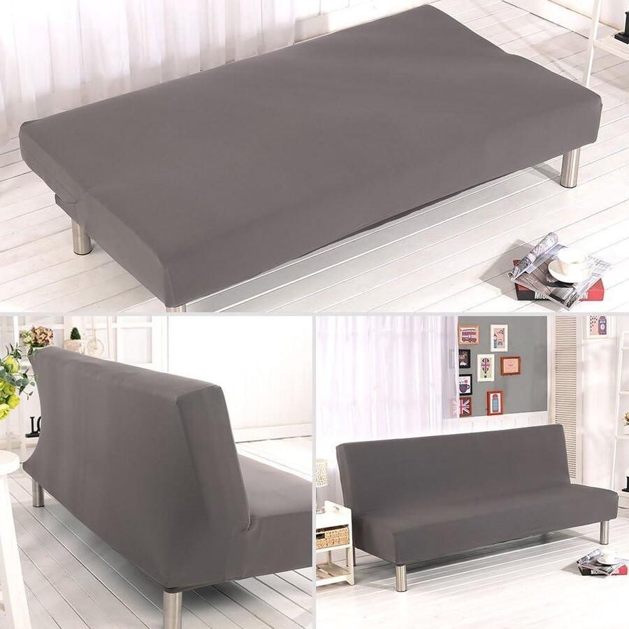 Armless Sofa Bed Cover Effen Kleur Polyester Spandex Stretch Futon Slipcover 3-zits Elastische Full Fold Sofa Cover Opvouwbare Slaapbank Grijs 80 x 50 Bankhoes