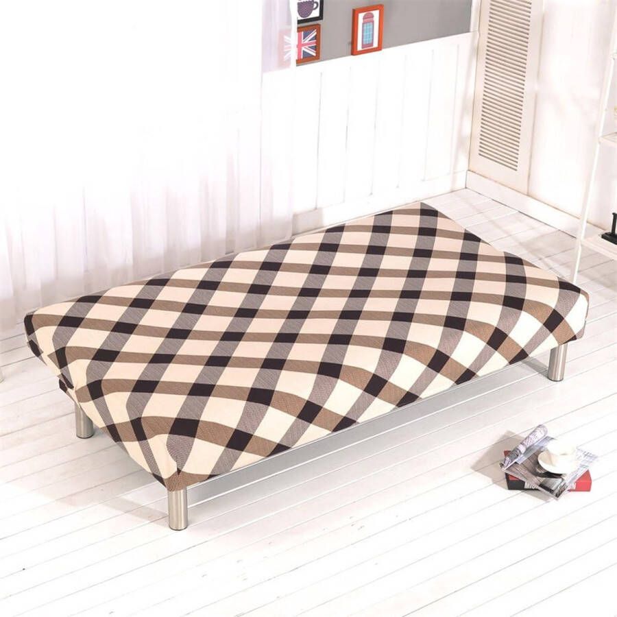 Armless Sofa Bed Cover Vintage Check Printing Couch Sofa Hoes Futon Cover 3-zits Elastische Volledige Opvouwbare Bank Sofa Cover past Opvouwbare Sofa Bed zonder Armsteunen 80 x 50 in