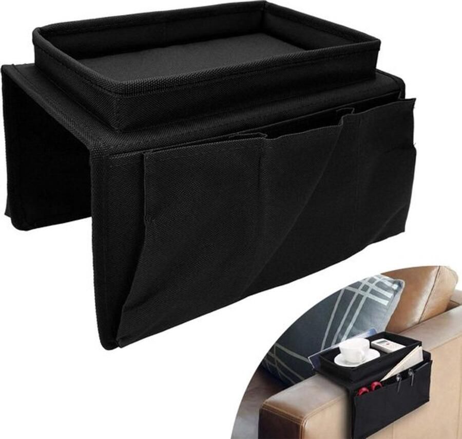 Armleuning Dienblad Flexibel Dienblad Armleuning Organizer Afstandsbediening Houder Bankstel Organizer Hangende Opbergtas Opbergzak Opbergen Armsteun Bankstel Bank Zetel Sofa Banktafel Zwart