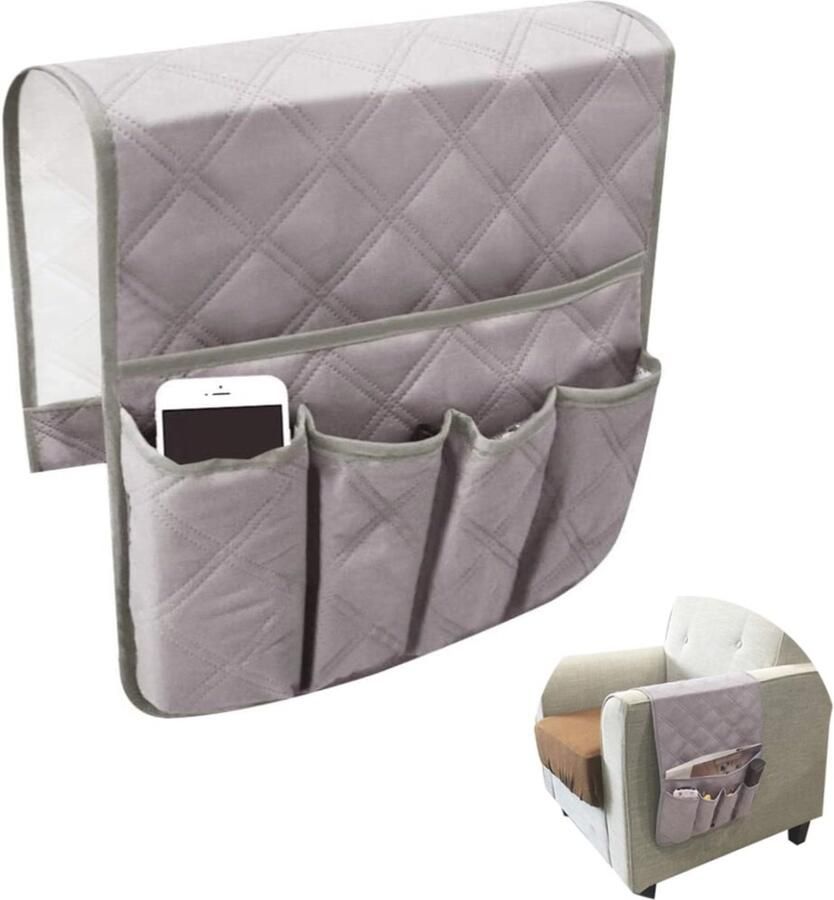 Armleuning organizer hangende organizer Armsteun Organizer Afstandsbediening Houder grijs 35*19.7 in Polyester Anti slip met 5 zakken Geschikt Voor Magazine Mobiele Telefoon iPad Tablet Oplaadkabel