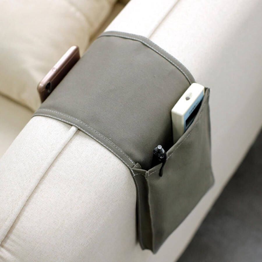Armleuning organizer voor bank stoel bed opbergtas tv afstandsbedieninghouder ruimtebesparende opbergtas bedtas voor mobiele telefoon iPad potlood grijs