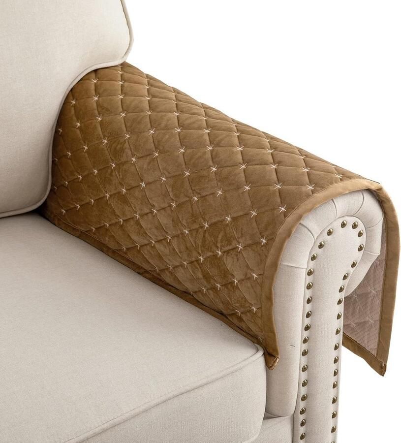 Armleuningbeschermers antislip armkappen L-vorm bankbeschermer chaise longue hoekbank 2-zits hoes woonkamer honden huisdieren koffiebruin 70 x 70 cm hoekbank overtrek